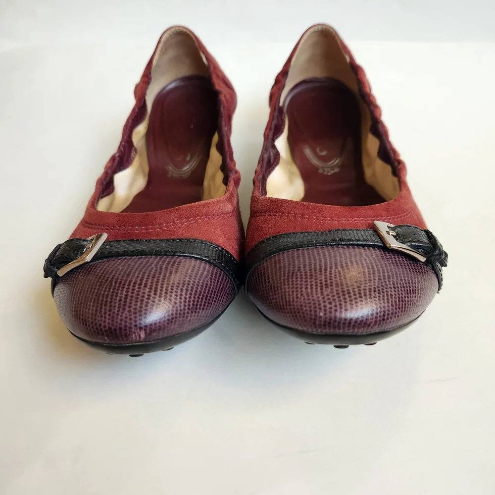 Tod's suede leather burgundy purple black flats women 38.5
